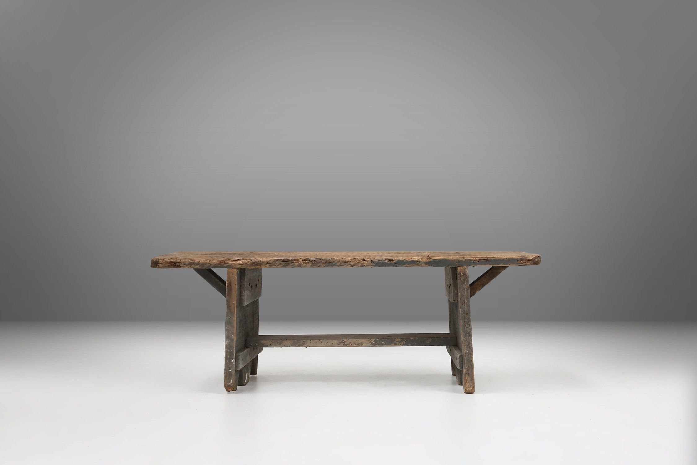 Unusual and charming grey wooden bench, France ca 1890thumbnail